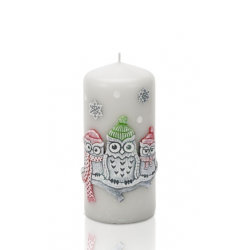 ŚWIECA WINTER OWLS SŁUPEK 60x130 mm SZARY