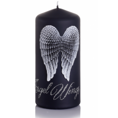 ŚWIECA ANGEL WINGS SŁUPEK 70x150 mm CZARNY + SREBRNY