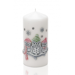 ŚWIECA WINTER OWLS SŁUPEK 70x150 mm BIAŁY