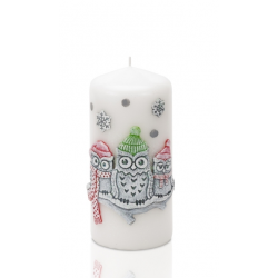 ŚWIECA WINTER OWLS SŁUPEK 60x130 mm BIAŁY